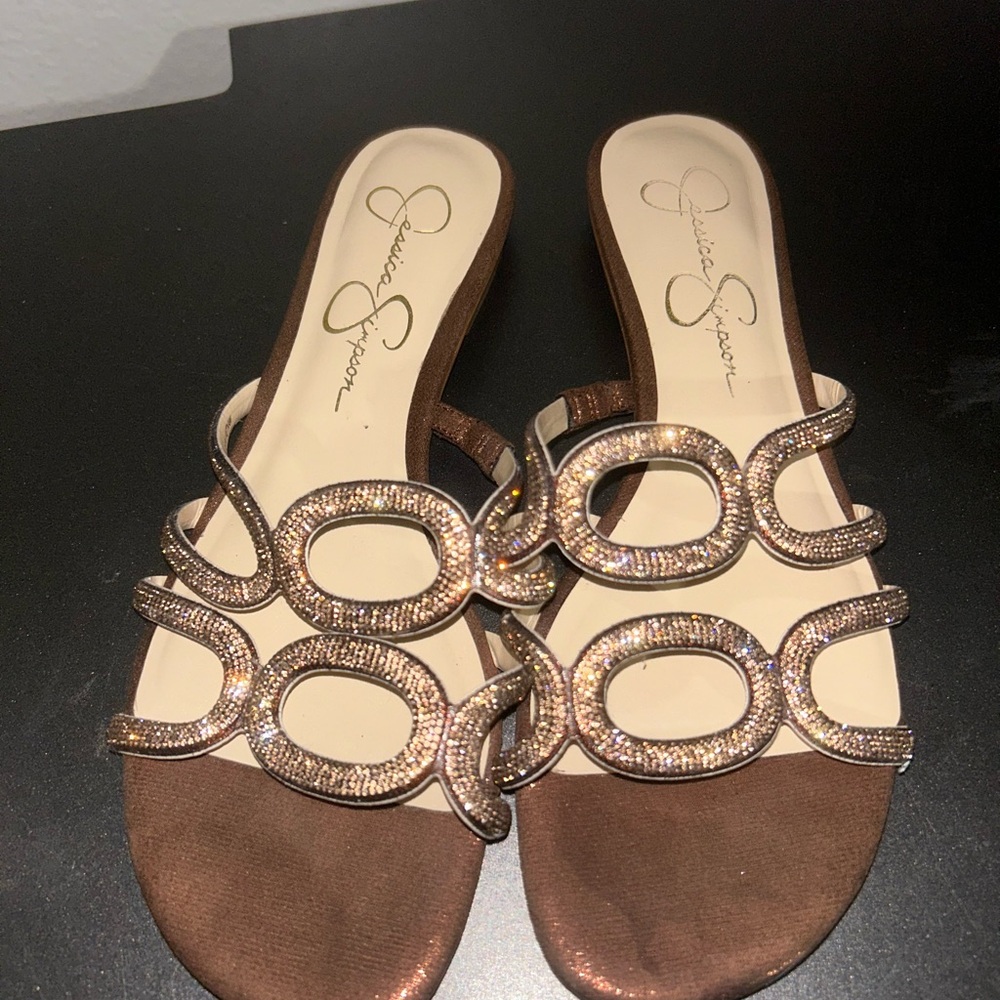 Jessica Simpson Brown Open-Toe Sandals with Patterned Design